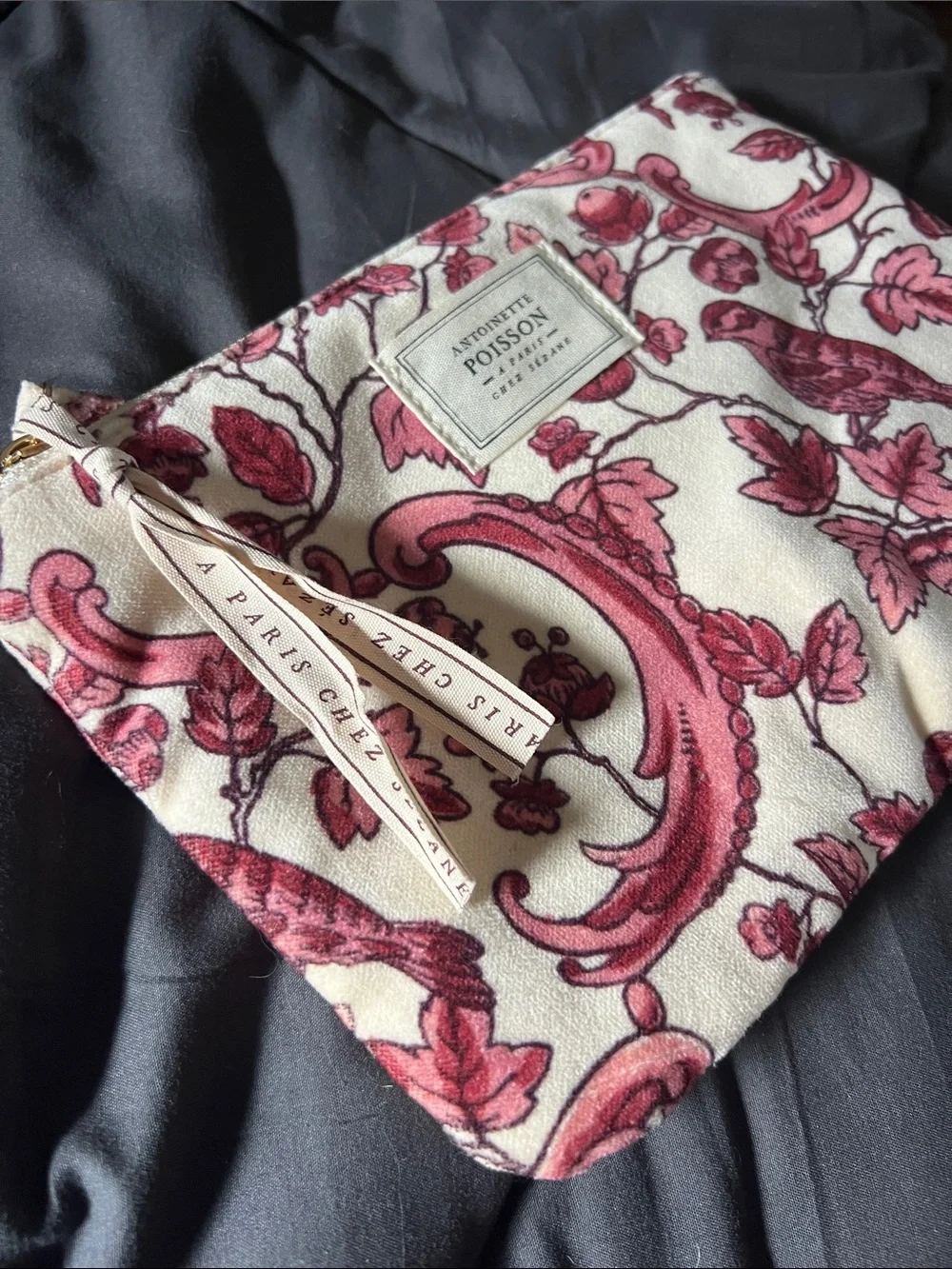 NWOT Sezane velvet Pink Floral pouch